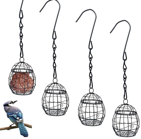 Vueinrg 4 Stück Meisenknödel Halterung Metall Meisenknödelhalter zum Aufhängen Maisenknödelhalterung Wildvogelfutter Vogelfutterstation Meisenknödelspender für wildvögel Garten (Schwarz)