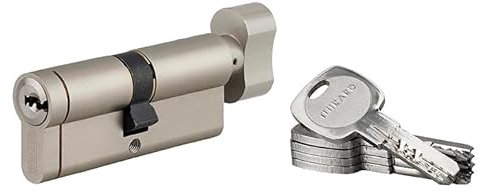 Cylindre de Serrure à Bouton 40BTx40mm TRANSIT 1 - Système de Sécurité Finition Nickel - Usage Porte d'Entrée - Fabriqué en France - Livré avec 4 Clés Plates Réversibles - Garanti 10 Ans - THIRARD