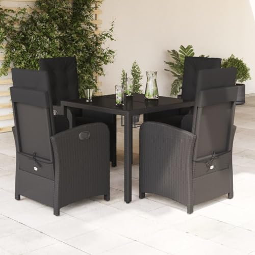 Keyroto Rattan trädgårdsmöbler set med 4 trädgårdsstolar hög rygg justerbar trädgård matsal grupp 4 personer sittgrupp utomhus polyrattan sittgrupp sittgrupp terrassmöbler utomhus-svart-5-delad g-2