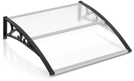 Hebitod Auvent pour porte d'entrée, 100 x 120 cm, en aluminium, transparent, avec support ABS, résistant à la pluie, à la neige et aux UV, polycarbonate transparent