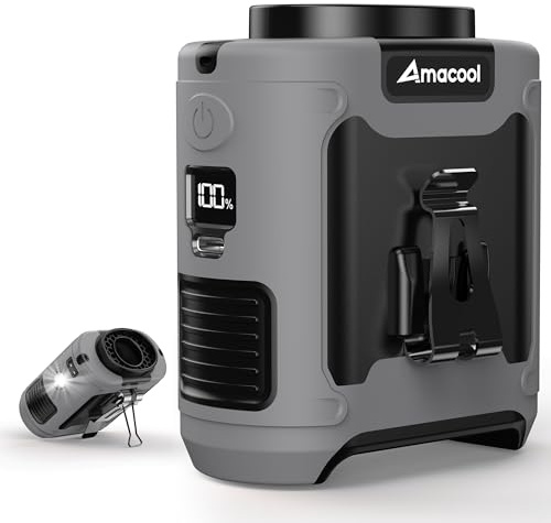 Amacool Portable Waist Fan Clip On, MAX 40H Work Time, 10000mAh Rechargeable Wearable Shirt fan with Light, 16000RPM Powerful 5 Speeds Belt Personal Cooling fan for Outdoor Jobsite Camping Travel