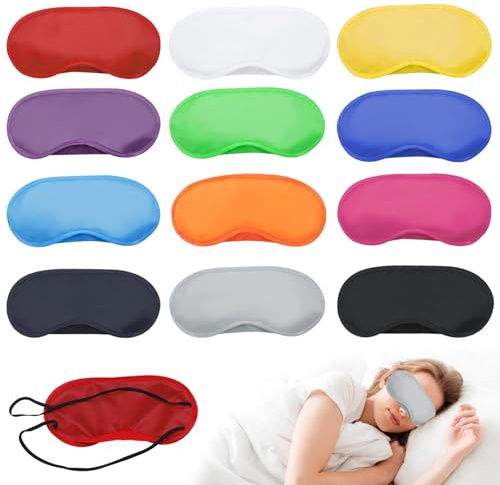 YIIWONI 12 stycken färgglada ögonbindlar, lätta ögonbindel sömn, ögonbindlar för vuxna, sovmasker med näskuddar och elastiska remmar, sovmask, för resor, tupplurar, 12 färger