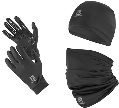 as ULTIMATE Ensemble d'hiver pour football et sport - Adultes et enfants - Bonnet, écharpe tubulaire et gants - Bonnet, écharpe en tube & Gloves, Noir, L