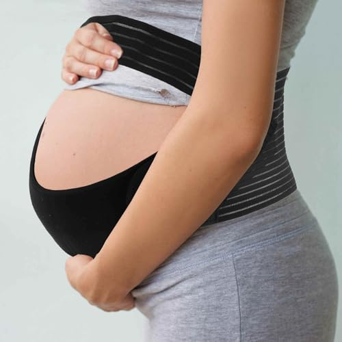 GLIDESMOOTH Pregnancy Belly Band, Breathable Belly Support Brace, Pregnancy Support Belt, Lightweight Abdominal Binder, for Abdomen, Pelvis, Black, X-Large, 1 Set