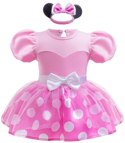 Lito Angels Vestito Costume da Principessa Topo Cartone Body Tutina con Fascia per Bimba Taglia 9-12 mesi