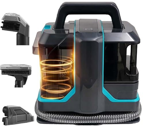 Puliscitappeti Portatile, Lavatappeti Portatile da 450 W con 2 Spazzole, Lavatappeti ad Aspirazione Forte 11Kpa, Smacchiatore Potente per Sedili Auto e Tappezzeria
