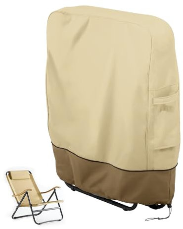 Udbrud Housse Chaise Jardin, Housse de Protection pour Chaise Longue Pliante, Pliante BâChe Oxford Transat Jardin pour Chaises Empilables Anti-UV, Imperméable, Anti-poussière (Beige)