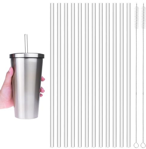 12 Stück Plastik Strohhalme 30 cm Trinkhalme Plastik Wiederverwendbar Gerade Plastikstrohhalme mit 2 Reinigungsbürsten