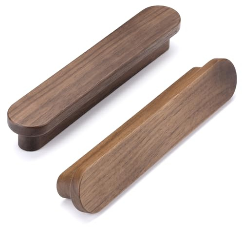 SYZOW 6 Pièces Poignee de Meuble en Bois, Poignée Armoire Bois,Espacement des Trous 128mm, poignées de tiroir,pour Meubles de Cuisine et Tiroirs et Poignée de Meuble (Bois de noyer)