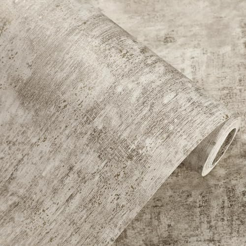 Beswitory Cream Cove Wallpaper Concrete Effect Wallpaper Luxury Wall Paper with Distressed Pattern, Industrial Textured Finish & Metallic Detailing for Living Room, Bedroom, Fireplace