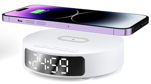 Sveglia di ricarica wireless, caricatore rapido da 15 W con display a LED digitale, funzione data e ora, orologio da tavolo multifunzione caricabatterie wireless per telefoni abilitati Qi, dock di