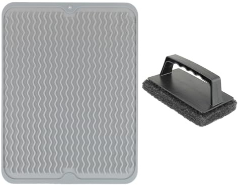 HUAREW Estera para Barbacoa Mesas Laterales, con Kit de Limpieza, Alfombrilla Escurreplatos de Silicona, Estera de Drenaje para Cocina