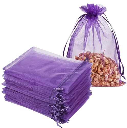 40 Pezzi Sacchetti per Lavanda Vuoti Con Nastri Viola 7 X 9 cm Organzasäckchen Sacchetto Regalo In Organza Sacchetti Organza Profumati in Cotone per Lavanda, Spezie ed Erbe