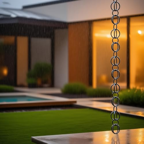 Poxvythb Cadena de Lluvia Cascada con Diseño de Anillos Metálicos | Desviador Elegante para Agua de Bajantes, Uso en Hogar y Áreas Exteriores(13ft)