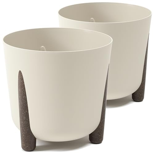 Tymar Vaso da fiori con piedini, confezione da 2 pezzi, forma rotonda, colore beige, diametro 26 cm