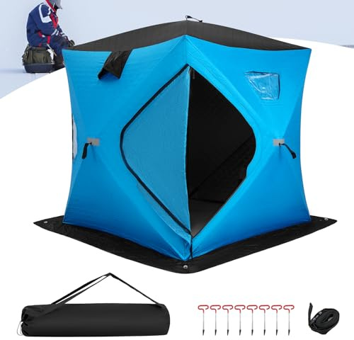 COSTWAY Tienda de Campaña Pesca en Hielo, 2 Personas con Paredes Acolchadas, Refugio Plegable para Pesca en Hielo, Pop up, Puerta con Cremallera, Bolsa de Transporte, 190 x 190 x 171 cm (Azul)