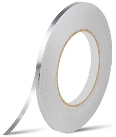 DIPZO Silver Self-Adhesive Mirror Tape 5mm x 50 Meters, Metalized Polyester Film Wall Trim Sticker, Waterproof Decorative Strip for Tile Gaps, DIY Craft Projects, Wall Décor