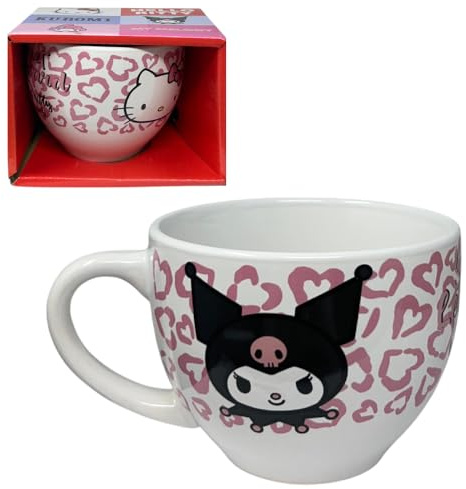 CARTOON Tazza Jumbo Hello Kitty & Kuromi Sanrio 380 ml in grès lavabile in lavastoviglie e microonde idea regalo