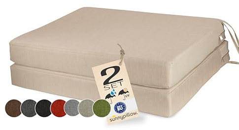 sunnypillow Set di 2 Cuscini per Sedia 45 x 45 x 7 cm - Impermeabili e Resistenti ai Raggi UV - Imbottitura per Sedie/Panche - Cuscini da Seduta per Casa e Giardino - per Interni ed Esterni - Cremoso