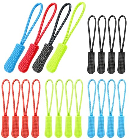 20 Pack Zipper Pulls Replacement, Non-Slip Nylon Cord Zip Tags for Backpacks, Luggage, Jackets & Tents - 4 Color