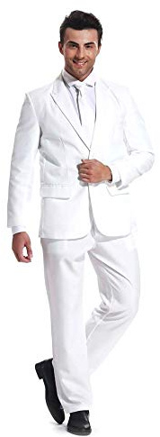 U LOOK UGLY TODAY Homme Costume Party Suit de Noel Coupe Normale Costumes de Fête Camaïeu y Compris Le Pantalon et la Cravate, Blanc, M