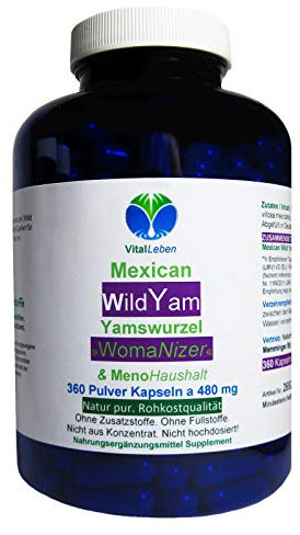 Yamswurzel MEXICAN WILD YAM 360 Kapseln für Wechseljahre, Menstruation, hormonelles Gleichgewicht, Stimmungsschwankungen - NATUR pur. Nicht hochdosiert! OHNE Zusatzstoffe. 26920-360