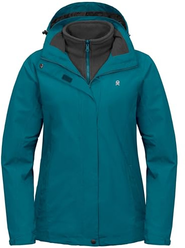 Little Donkey Andy Women's 3 in 1 Winter Ski Jacket Warm Fleece Liner Jacket Waterproof Windproof Snow Coat & Detachable Hood Green Blue L