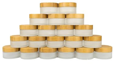 Wachsmann | Hochwertige Glastiegel mit Bambusdeckel | Für nachhaltige DIY-Naturkosmetik | Reise Behälter für Salben & Lotionen | 100ml | 20 Stk.