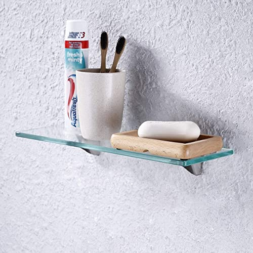 PORTE ITALIANE, Mensola per Bagno in Vetro Temperato da 8 mm, con Fissaggi Cromo, Fino a 12 kg di Peso, 80x18 cm