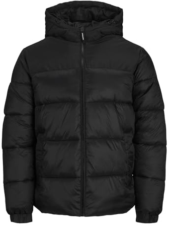 JACK & JONES JJETOBY Puffer Hood SN Chaqueta amortiguadora, color negro, L, Negro, L