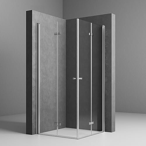 Duschkabine 75x75x185 cm Eckeinstieg Duschkabine 75x75 Falttür Duschabtrennung Falttür 5 mm ESG Sicherheitsglas Doppel Duschtür Drehfalttür