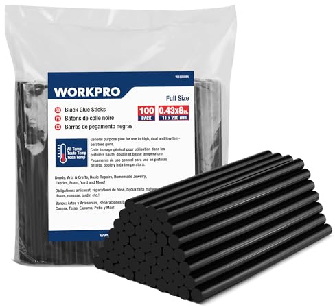 WORKPRO 100 Pack Black Hot Melt Adhesive Glue Sticks for All-Temp Glue Guns, 0.43x8 Inches, Multipurpose for DIY Craft General Repairs, Home Decorations and Gluing Projects