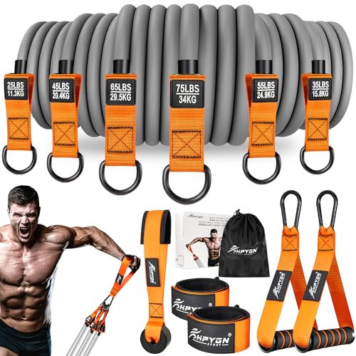 HPYGN Resistance Bands Widerstandsbänder, 300lbs Fitnessbänder Expander Tube Bands, Widerstandsbänder Set mit Griffen Knöchelriemen und Türanker Tragbarer Rucksack, für Indoor Home Gym und Outdoor HTD