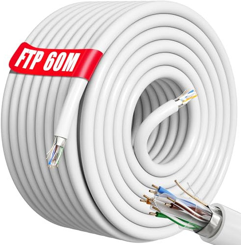 Soibke Cable Ethernet 60 metros,Cat 6 Alta Velocidad Cable de Red FTP Blindado Cable RJ45,Exterior Interior Cable LAN 60m Gigabit Cable Internet,23AWG Largo Cable Wifi LAN para PS5/4 Router Switch