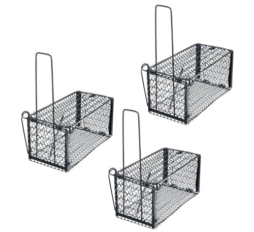 3 x Mausefalle Lebend | Korbfalle mit Luftlöchern aus Metall | Marderfalle Set - Lebendfalle für Mäuse, Kaninchen | Wiederverwendbare Mäusefalle | Rattenfalle für Innen & Außen | Kastenfalle B-Ware