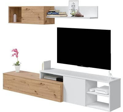 HOGAR24 ES Conjunto Salón con Mueble TV + Módulo Flotante, Color Roble nodi y Blanco Artik