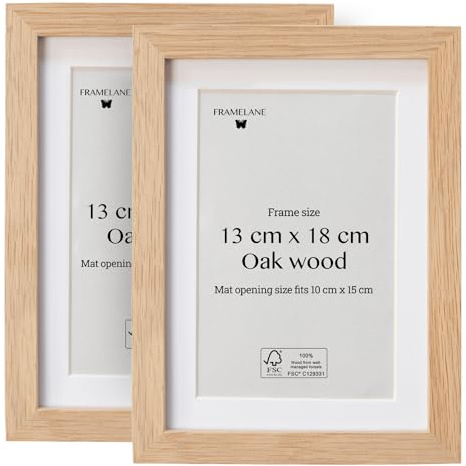 Framelane Lot de 2 cadres photo 13x18 cm en bois naturel - Cadre élégant en chêne naturel - Bois durable certifié FSC - Inclut un chevalet et des clips métalliques