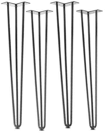 4 Stück Haarnadelbeine Industrial Look Baustahloptik schwarz 710 mm 3 Streben Hairpin Legs Tischbeine für Esstische und Barhocker Stützfuß von SO-TECH®