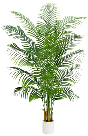 TXABL Artificial Palm Tree 7FT - Fake Tree with White Planter - Faux Tropical Areca Floor Plant in Pot - Artificial Silk Plant for Home Office Living Room Decor Indoor Outdoor Artificial Trees