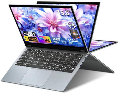 15.6 Inch 2 in 1 Touchscreen Laptop Computer, Laptop AMD R3-3200U CPU (up to 3.5GHz), 16GB RAM 512GB SSD Touch screen Laptops, 360 Angle Opening RJ45 WIFI5 HDMI Backlit Keyboard FHD IPS 1920 x 1080