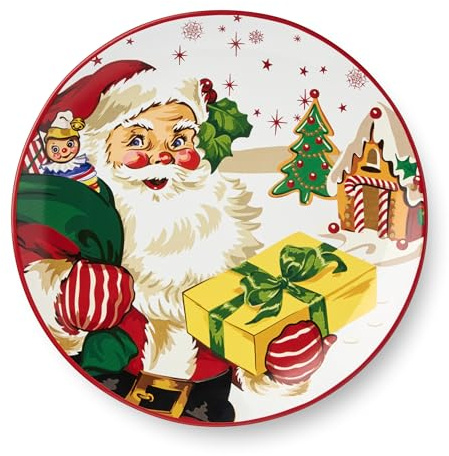 Cerified International Santa’s Retro Christmas Dinner Plates – Set of 4 Vintage Holiday Plates with Santa, Reindeer & Snowman Art, ceramic, Dishwasher Safe, Festive Tableware for Holiday Meals