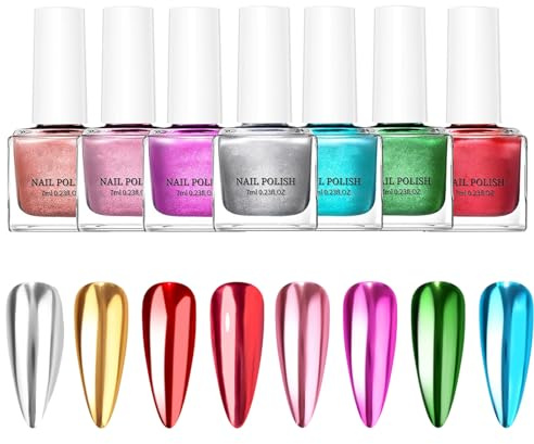 Celuicion Pintura de uñas | Efecto espejo de larga duración glamorosa brillante manicura arte | Arte de manicura de secado rápido con ocho colores versátiles para el hogar, salón, fiesta, boda y