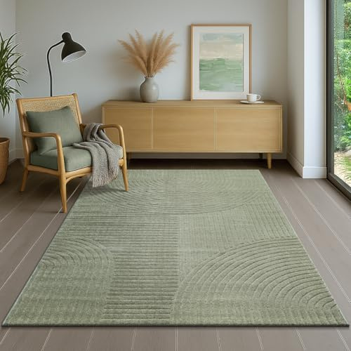 the carpet Everest - modern short pile with high-low effect, 3D effect, high pile density and pleasantly soft, Green, 120 x 170 cm