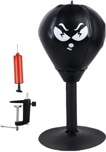 PRITOK Desktop Punching Bag: Durable PVC and Metal Clamp Punching Bag, Fast Rebound Rage Bag, Easy Install Boxing Bag, for Office and Home Stress Relief (Black, 17cm Ball)