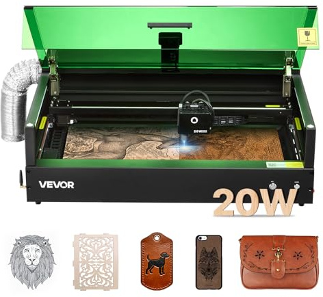 VEVOR Grabadora Láser, 20 W, Máquina de Grabado y Corte Láser con Cámara Integrada, 36 000 mm/min, Área de Trabajo de 50 x 32 cm, para Madera, Cuero, Vidrio, Papel y Ciertos Metales, Clase 1