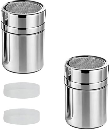 2 Stück Puderzuckerstreuer, Edelstahl Kakaostreuer für Cappuccino mit Feinem Sieb & Deckel, Zuckerstreuer, Pulverstreuer, Staubzuckerstreuer, für Backen und Kochen