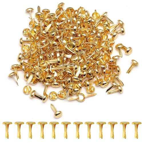 ATTEEFI 200 Pezzi Fermacampioni Piccoli, Clip a Testa Tonda 4,5 x 8 mm, Oro Metallo Fissaggio in Carta, Facile da Usare, Fermacampioni Puntine Chiodini per Scrapbooking, Biglietti Auguri, Foto