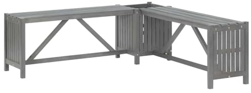 Mhdvray Panchina angolare da giardino in acacia 117 x 117 cm con fioriera dal look moderno, robusta per balcone e terrazza, salone in legno salvaspazio per esterni