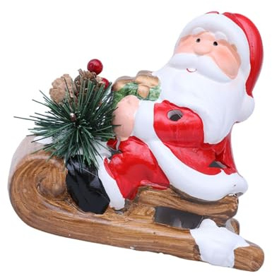 Bonhomme de neige de Noël Père Noël sur traîneau Décoration de veilleuse artisanale en céramique avec effet lumineux doux Ornement de table Figurine de bonhomme de neige de Noël éclairée par