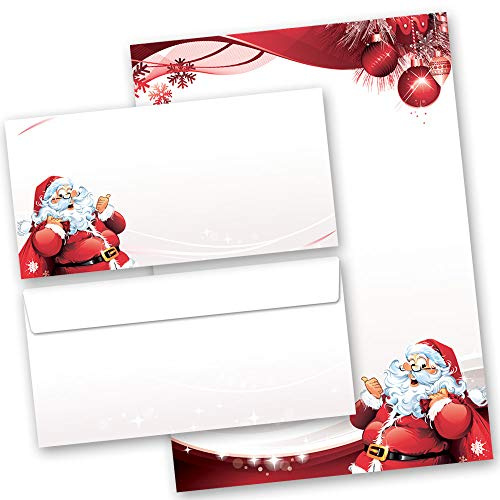 20-pc. Complete Set Christmas, Letter to Santa Claus 10 Sheets of Stationery Paper + 10 Matching envelopes DIN Long windowless | Paper-Media